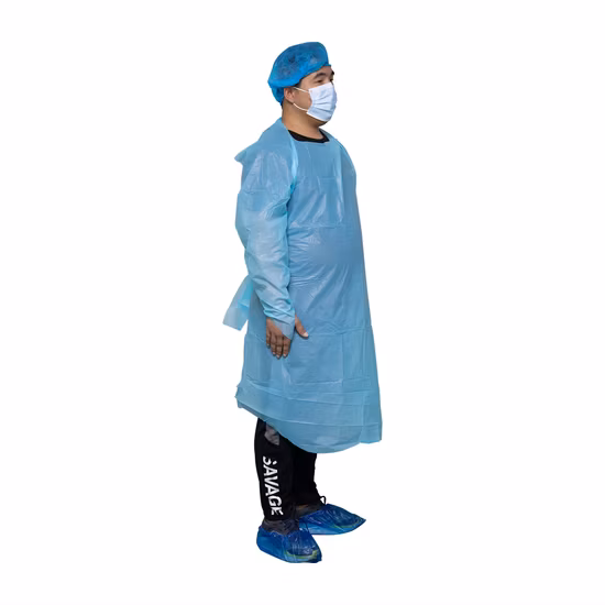 Hot Sale CPE Chlorinated Polyethylene Over The Head Isolation Gown with Thumb Loop