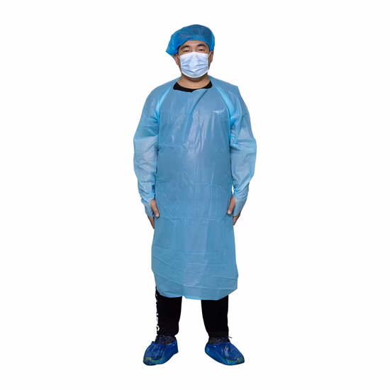 Hot Sale CPE Chlorinated Polyethylene Over The Head Isolation Gown with Thumb Loop