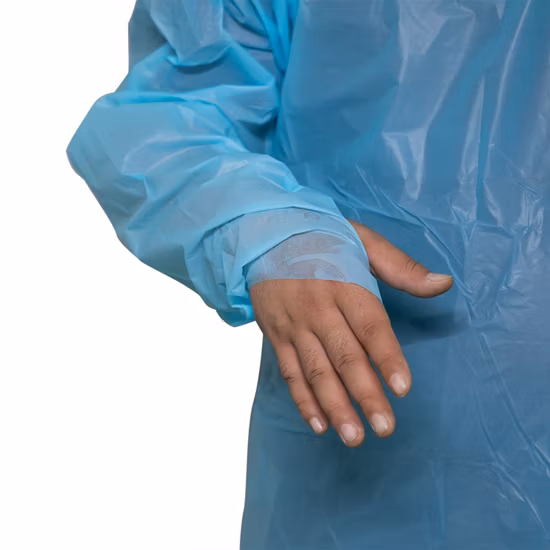 Hot Sale CPE Chlorinated Polyethylene Over The Head Isolation Gown with Thumb Loop