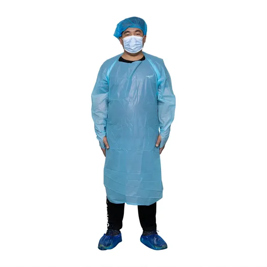 Hot Sale CPE Chlorinated Polyethylene Over The Head Isolation Gown with Thumb Loop
